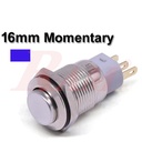 Metal Switch Momentary 16mm Blue LED Ring Water/Dustproof