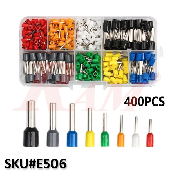 Box of 400 pcs Insulated Ferrule Wire End Crimp Terminals E0506~E6012 Kit (SKU#E506) علبة ترامل ماسورة عازلة مقاسات مختلفة موديل E