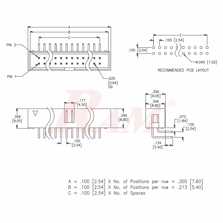 IDC10 Male Polarized Right Angle 90° (FCL10-PCB)