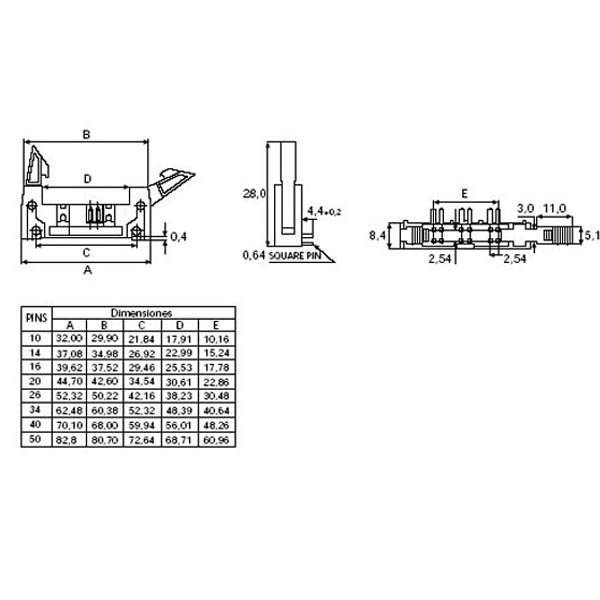 IDC40 Polarized Male Headers with Latch Straight (FRC-40)