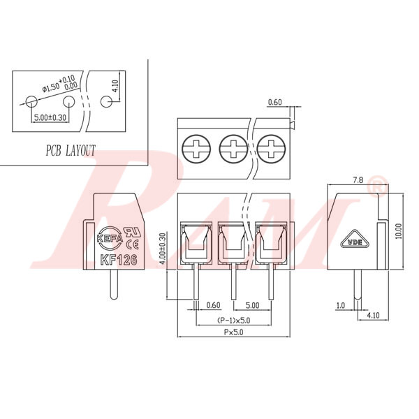 2 Pin PCB Mount Screw Terminals Block Pitch 5mm (R.3)