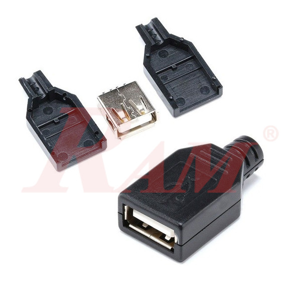 USB2.0 Type-A Female Plug 4-pin Connector Jack With Plastic Cover (SKU#USB7)