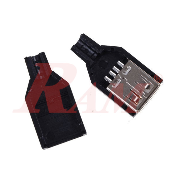 USB2.0 Type-A Female Plug 4-pin Connector Jack With Plastic Cover (SKU#USB7)