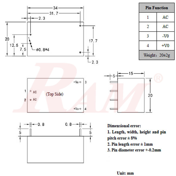 AC-DC Module 3W 220Vac to 12Vdc (HLK-PM12)