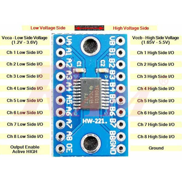 TXS0108E - 8 Channel Logic Level Converter Bi-Directional 3.3V/5V