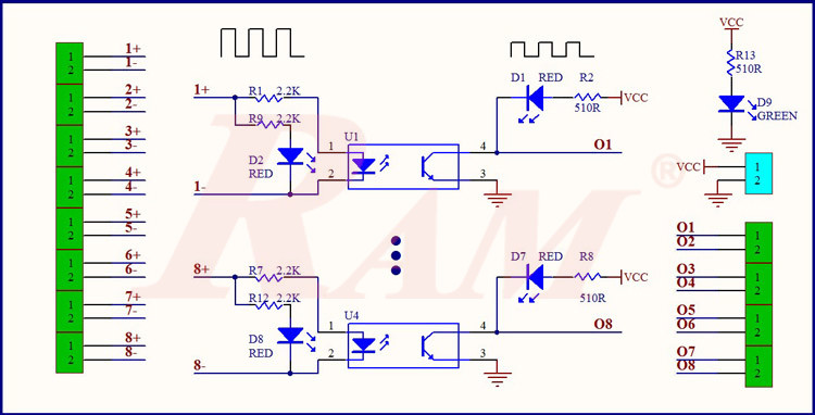 PLC Signal Level Converter 8 Channel 5V TO 24V Optocoupler Isolation Module NPN Output