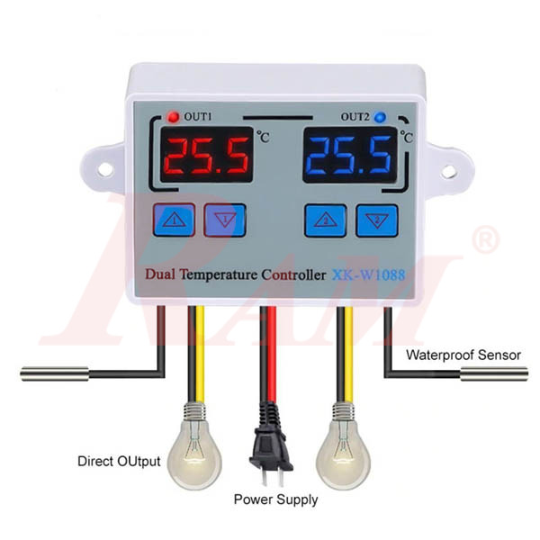 XH-W1088 220Vac Dual Digital Programmable Temperature Controller 10A