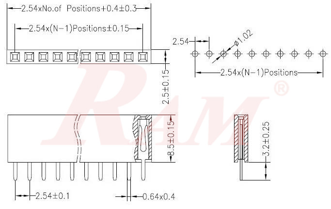 PH35 - Pin Header Female 1x8 Straight 2.54mm