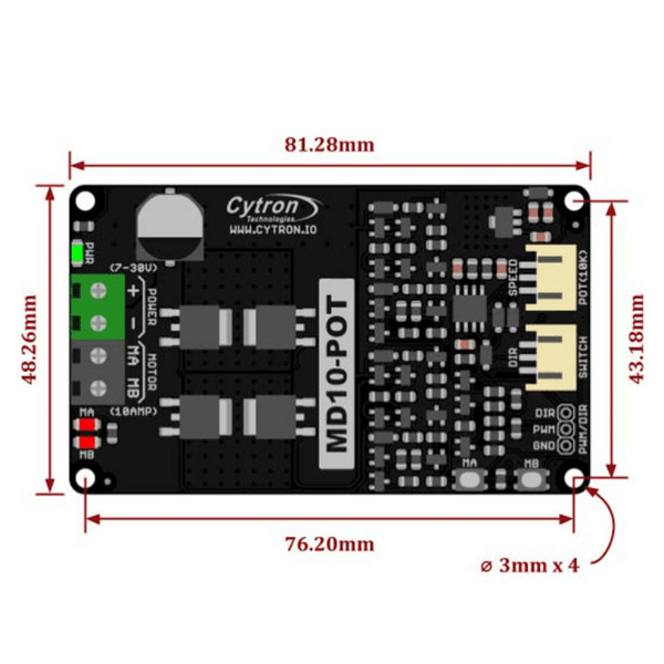 MD10-POT Cytron 10Amp 7V-30V Potentiometer & Switch Control DC Motor Driver (1 Channel)