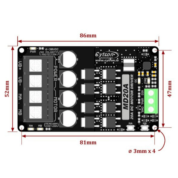 MD20A Cytron 20Amp 6V-30V DC Motor Driver (1 Channel)