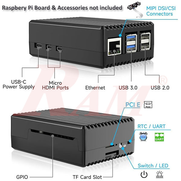 Enclosure For Raspberry Pi 5 Stripe Metal Aluminum Case