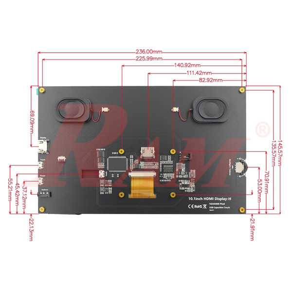 LCD HDMI 10 inch 1024x600 Touch Screen With Audio Speakers