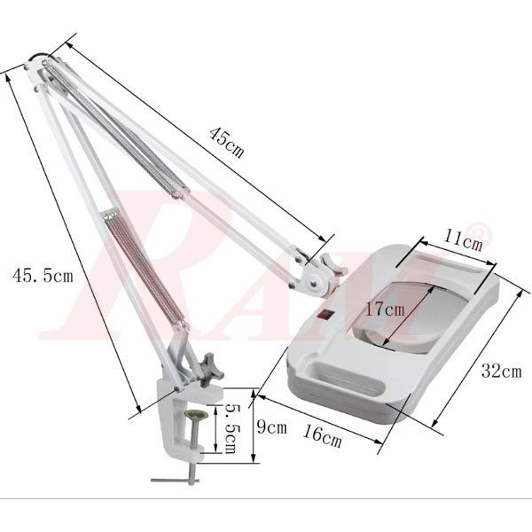LT86G Glass 10X Big Magnifier Movable Arm With Handle & LED Light - New Shape