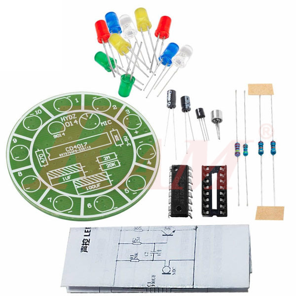 DIY CD4017 Colorful Voice Control Rotating LED Light Project
