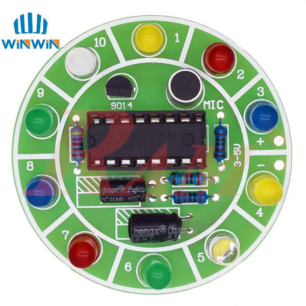 DIY CD4017 Colorful Voice Control Rotating LED Light Project
