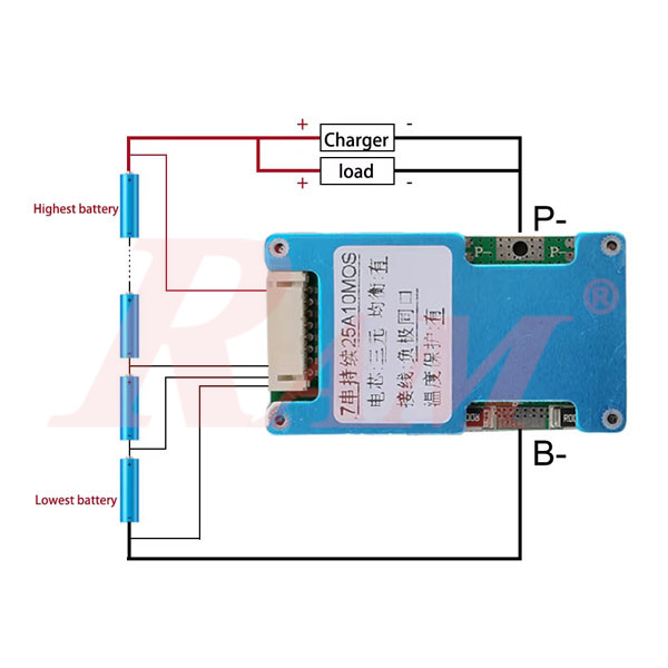 BMS 7 String 25.9V/25A (24Vdc) - With Temperature Protection
