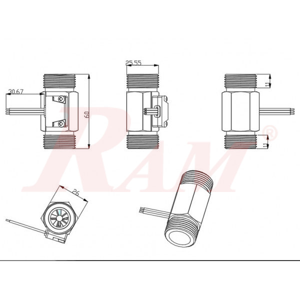 YF-B6 G3/4" Water Flow Meter Sensor Copper