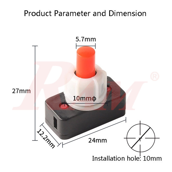 Switch On/Off PBS-17A 10mm - Self Locking