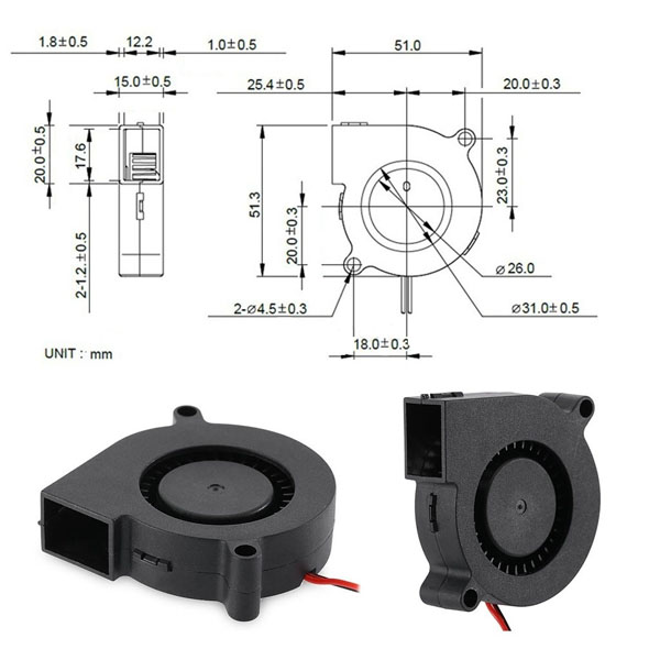 3D Printer 5015 Radial Turbo Blower 12Vdc Fan (SKU#1014)
