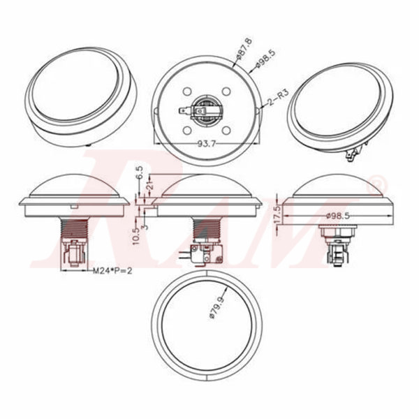 Arcade Style 100mm Big Round Push Button With Red LED Light - Massive Arcade Button with LED