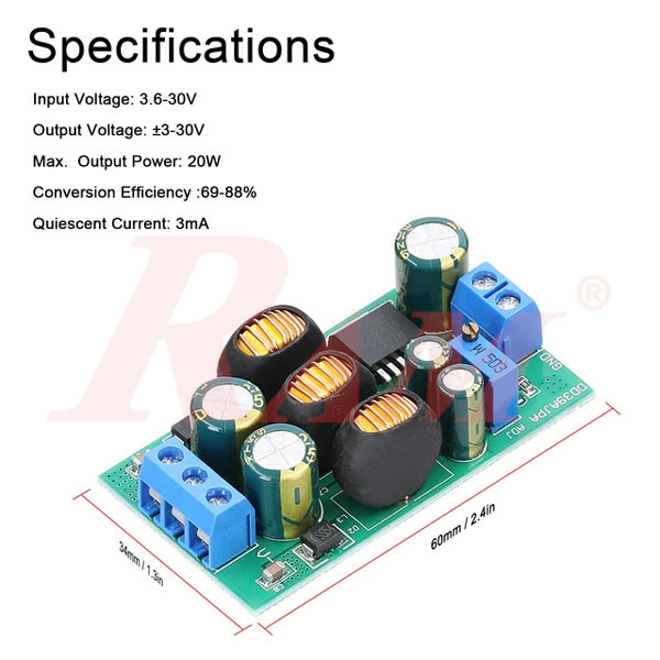 DC-DC Step Up & Step Down Voltage Converter 20W (3.6~30Vdc to ±3~30Vdc) SKU#DC402
