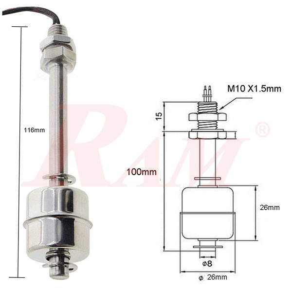 Stainless Steel 100mm High-Temperature Single Float Tank Level Switch