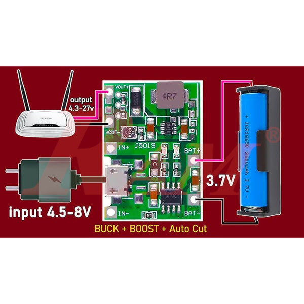 TP4056 Lithium 18650 Battery Charger With DC-DC Step Up Voltage Converter Module - HW-357