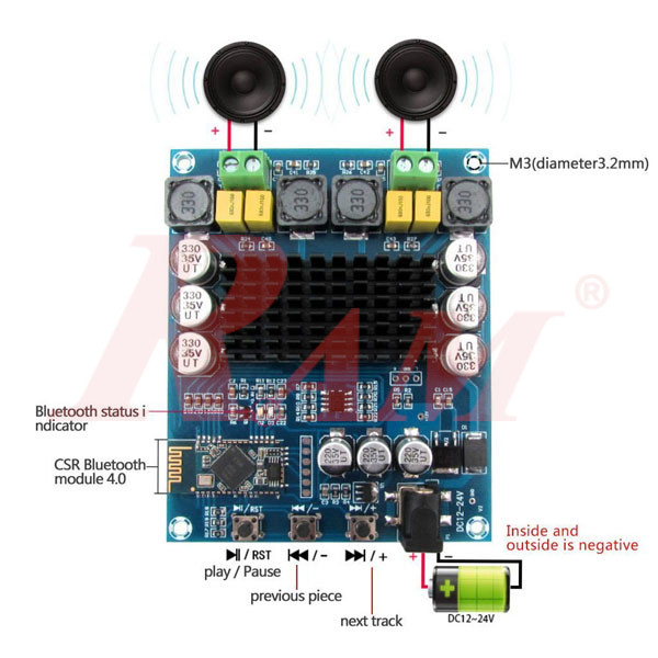 XH-M548 TPA3116D2 Bluetooth Stereo Digital Audio Amplifier Board 2x120W