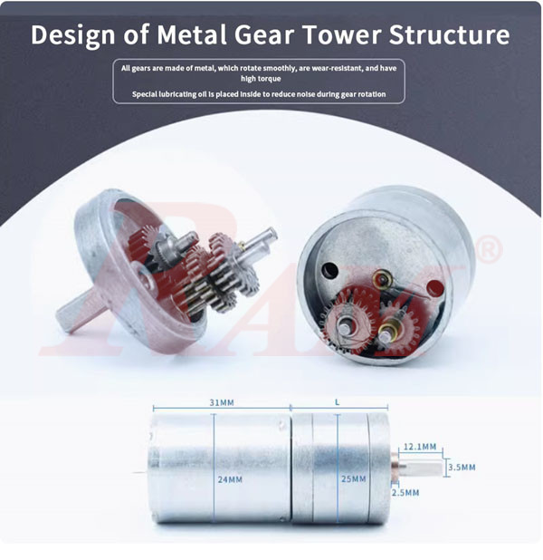 Without Encoder 25GA370 DC Geared Motor 12Vdc 130 rpm 1.6 kg.cm