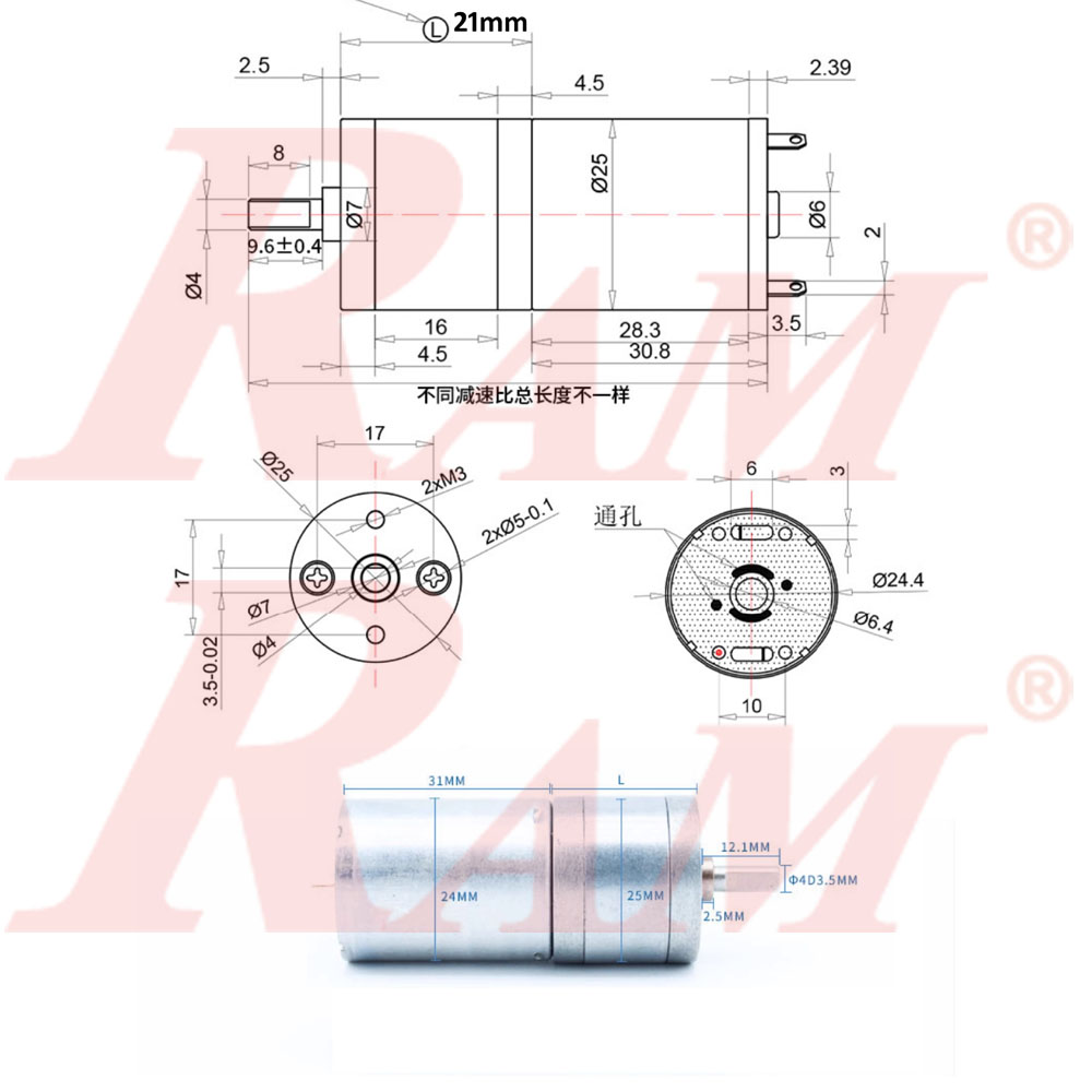 Without Encoder 25GA370 DC Geared Motor 12Vdc 130 rpm 1.6 kg.cm