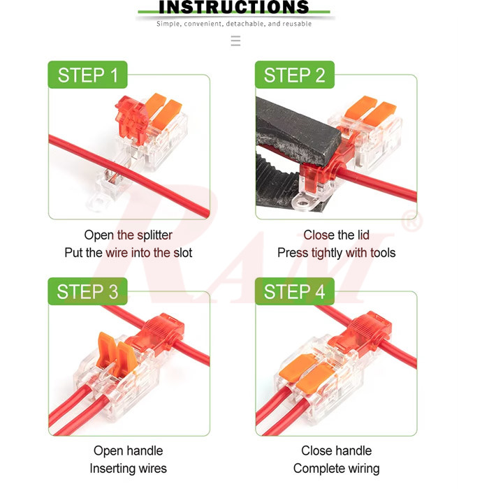 WAGO T-Tap 2x1 (Red) 0.75~1mm² Stripping Free Wiring Connector - Conductor Terminal Block With Lever LT-T2-RED