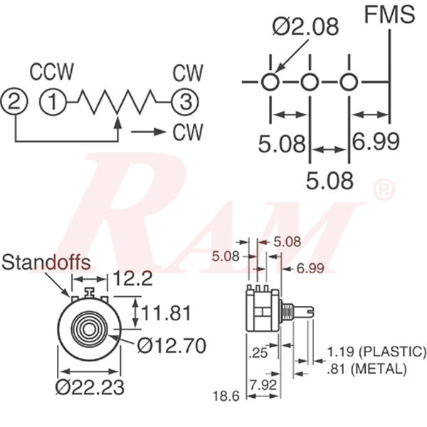 POT3590S - 1KΩ (102L) Rotary Wirewound Precision Potentiometer 10 Turns