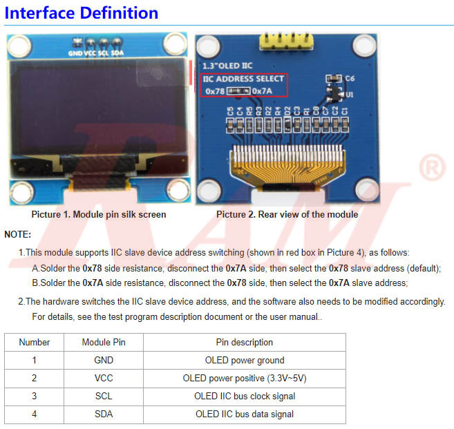 OLED 1.3" 4pin LCD Display Module I2C IIC Communicate