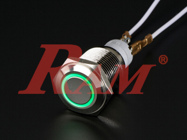 Metal Switch On/Off 16mm Green LED Ring Water/Dustproof