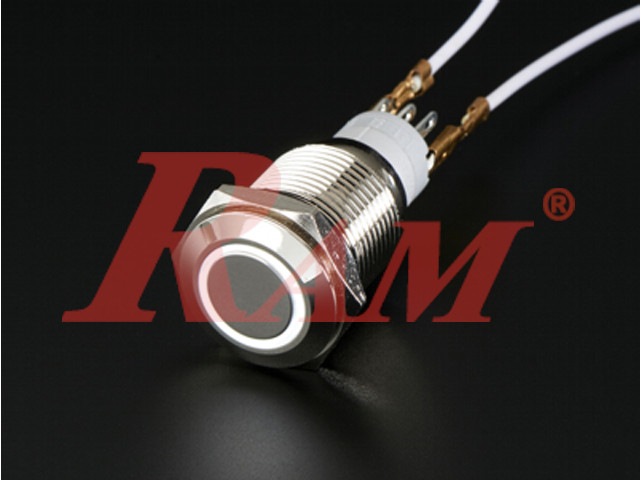Metal Switch Momentary 16mm White LED Ring Water/Dustproof