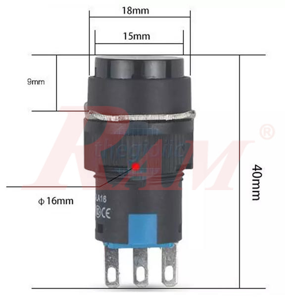 Switch Momentary 16mm Red - Self Resetting
