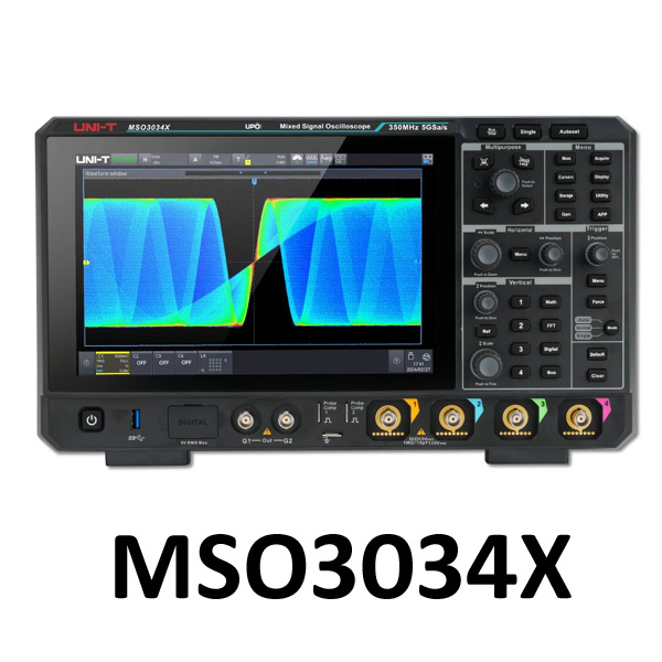 MSO3034X UNI-T Mixed Signal Oscilloscope 350 MHz 4 Analog + 16 Digital Channels, 5 GSa/s Sampling Rate, Built-in Spectrum Analyzer, Logic Analyzer, Protocol Decoder, and Optional Function / Arbitrary Waveform Generator
