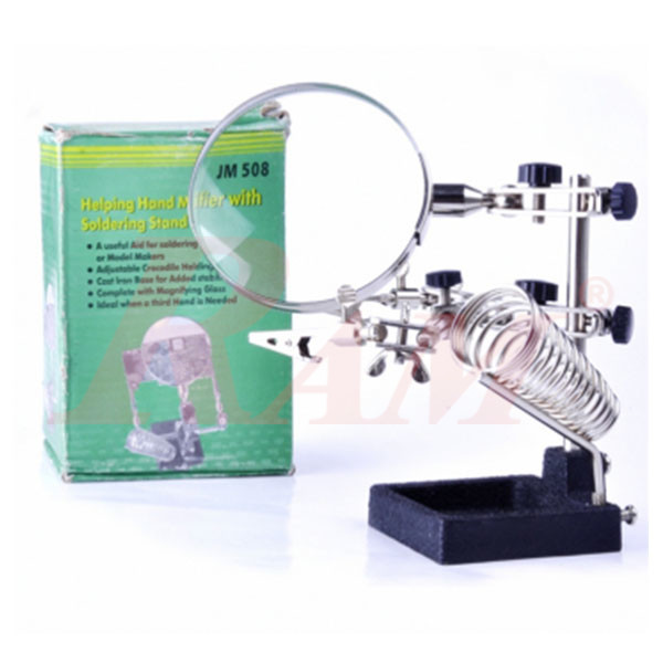 Magnifier With Alligators Holders & Soldering Iron Stand عدسة مكبرة مع مشابك للبورد ومزودة بحامل لكاوية اللحام