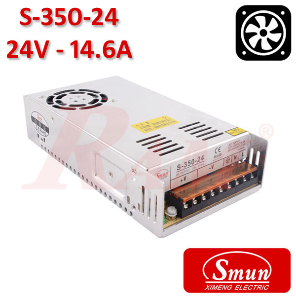Smun® Industrial SMPS Output +24Vdc/14.6A Input 220Vac With Cooling Fan (S-350-24)