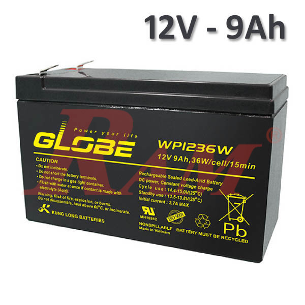 Sealed Lead Acid Battery 12V/9Ah - GLOBE بطارية جافة قابلة للشحن 12 فولت 9 امبير ماركة جلوب