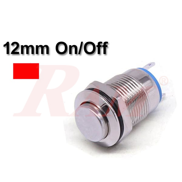 Metal Switch On/Off 12mm Red LED Ring Water/Dustproof مفتاح تشغيل On/Off معدني 12 ملم معدن مقاوم للماء والاتربة مع اضائة LED باللون الأحمر