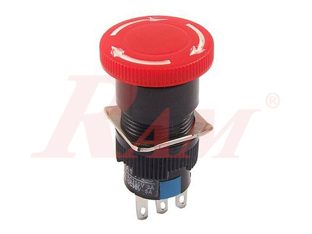 Emergency Switch 16mm Push Button 3pin مفتاح ضاغط طوارئ  دائري 3 طرف قطر 16 ملم