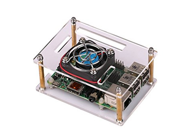 Enclosure for Raspberry Pi 3B/B+ Acrylic Case with External Fan علبة اكريليك بالمروحة لبوردة رازبري باي3