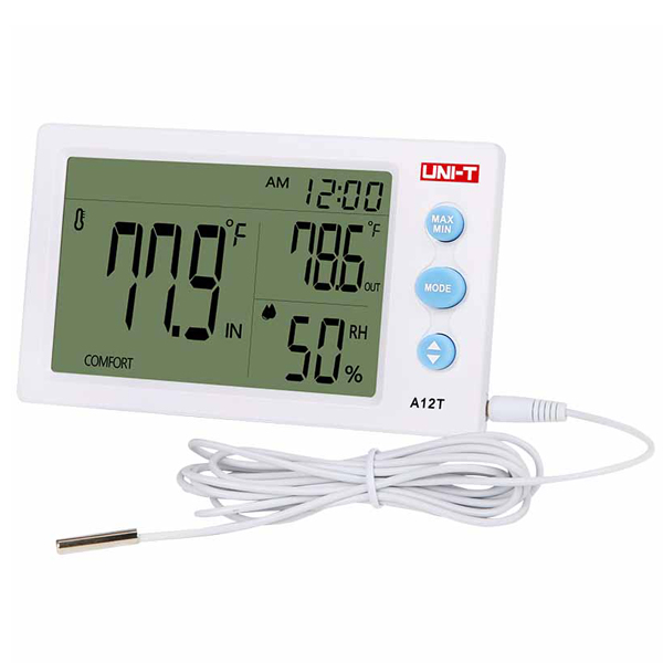 A12T Temperature Humidity Meter With Prob جهاز قياس الحرارة و والرطوبة مكتبي مع بروب خارجي