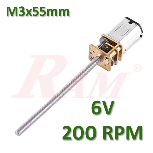 Micro Metal 6V DC Geared Motor With 55mm Lead Screw Shaft 200RPM ماتور جيربوكس 6 فولت 200 لفة/د مع اكس مسمار 55 ملم