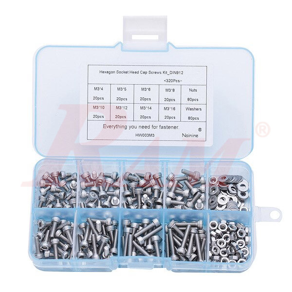 Box of 320pcs/Set M3 304 Stainless Steel Hexagon Socket Head Cap Screws & Nuts (SKU#KIT.SCREW)