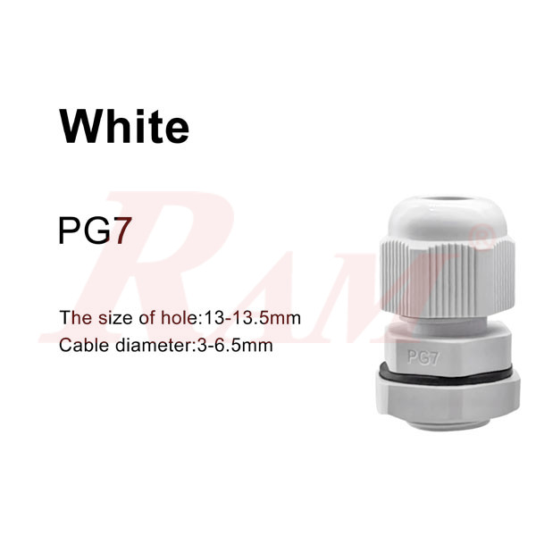 PG7 White Plastic Cable Gland (3~6.5mm) Connector Waterproof