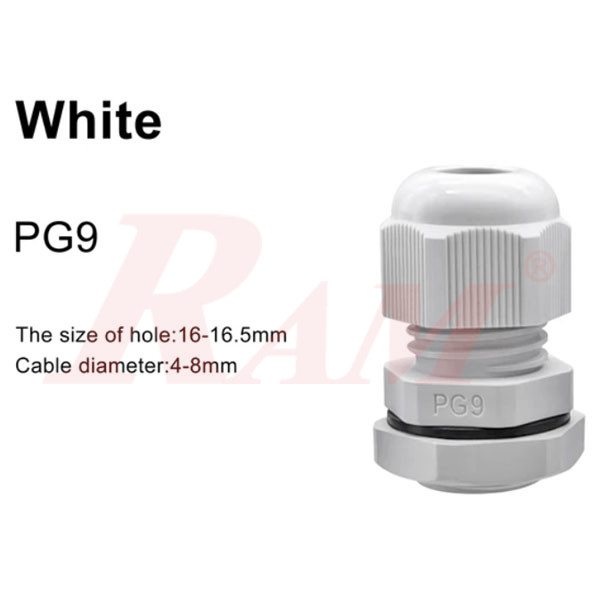 PG9 White Plastic Cable Gland (4~8mm) Connector Waterproof