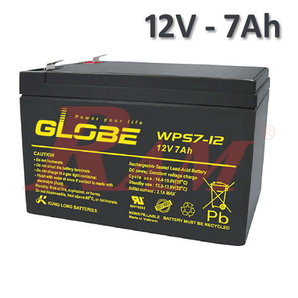 Sealed Lead Acid Battery 12V/7Ah - GLOBE بطارية جافة قابلة للشحن 12 فولت 7 امبير ماركة جلوب