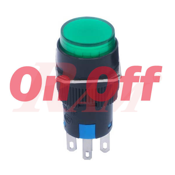 Switch On/Off 16mm Green - Self Locking